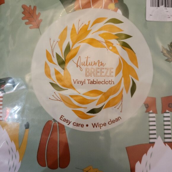 Autumn Breeze Vinyl Tablecloth 52" X 120" Oblong Easy Care Wipe Clean Gnome & Le - Picture 2 of 4
